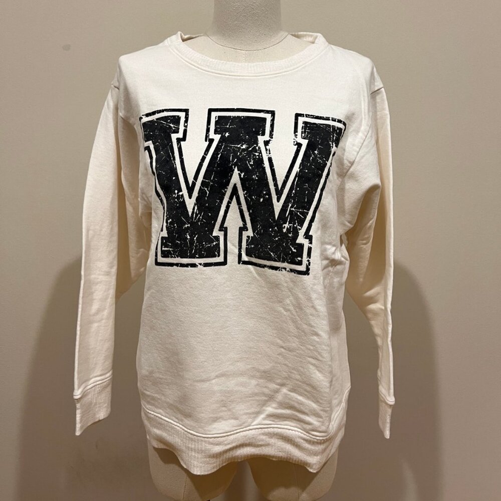 Zara Women White W Logo Sweatshirts Size S